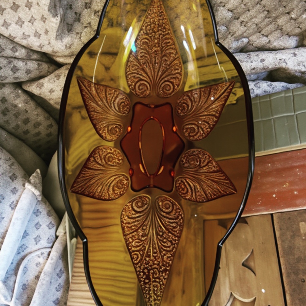 Vintage Anchor Hocking Amber Glass Renaissance Relish Dish